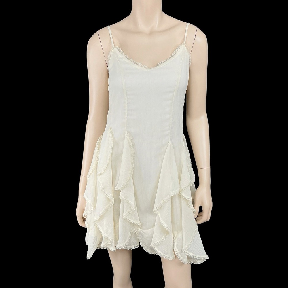 Thirty Thirty Dress Women Medium Ivory Ruffle Mini Flowy Bohemian‎ Festival NWT